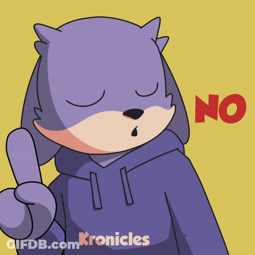 A Cartoon Drawing Of A Purple Rabbit With The Word No In Red GIF