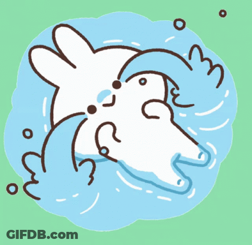 A Cartoon Drawing Of A Rabbit Crying In A Pool Of Water GIF