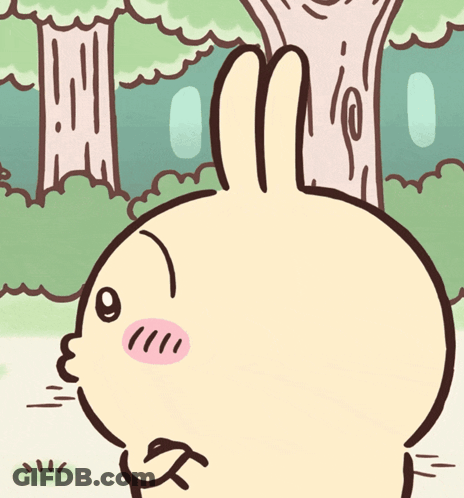 A Cartoon Drawing Of A Rabbit With A Tree Behind It GIF