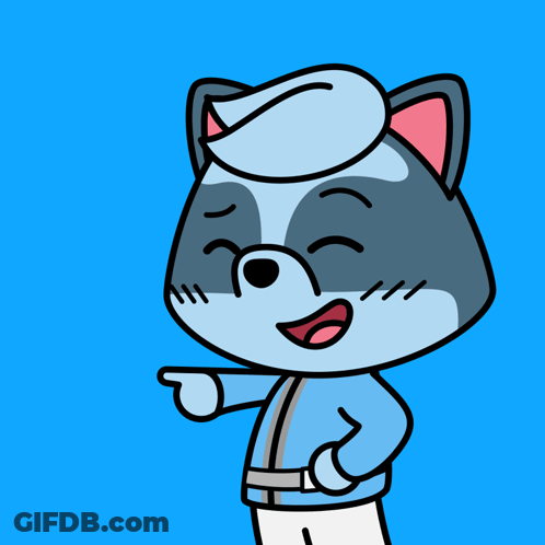 A Cartoon Drawing Of A Raccoon Pointing To The Left GIF