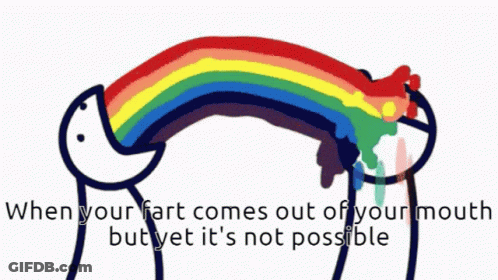 A Cartoon Drawing Of A Rainbow Coming Out Of Someone 'S Mouth GIF