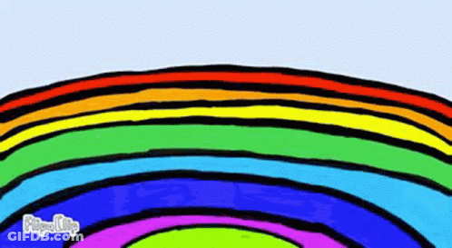 A Cartoon Drawing Of A Rainbow In The Sky GIF