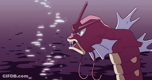 A Cartoon Drawing Of A Red And Purple Dragon Swimming In The Water GIF