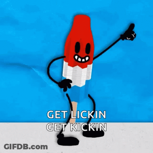 A Cartoon Drawing Of A Red And White Popsicle With Arms And Legs Giving A Thumbs Up GIF