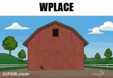 A Cartoon Drawing Of A Red Barn With The Words Wplace Above It GIF