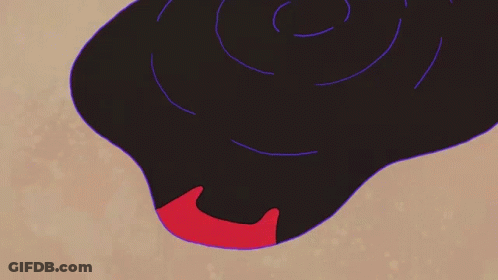 A Cartoon Drawing Of A Red Cat With A Black Hole In The Middle . GIF
