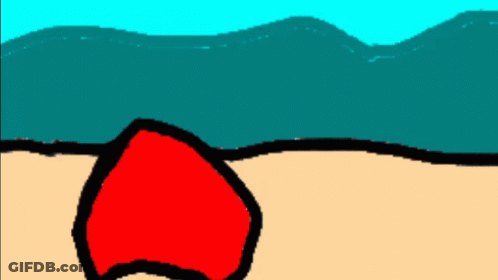 A Cartoon Drawing Of A Red Circle On A Beach GIF