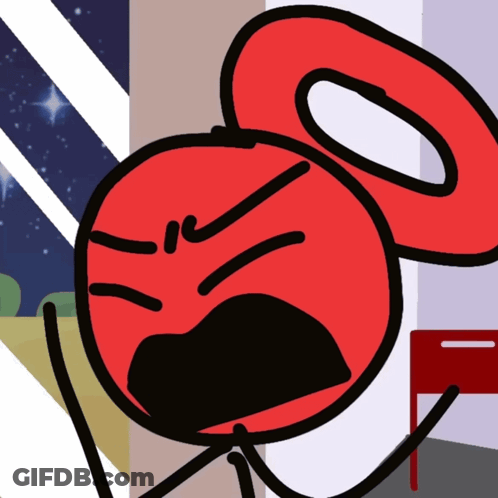 A Cartoon Drawing Of A Red Circle With A Black Mouth GIF