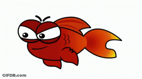 A Cartoon Drawing Of A Red Fish With Big Eyes And A Yellow Tail GIF