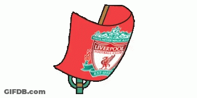 A Cartoon Drawing Of A Red Flag With The Liverpool Football Club Logo On It GIF