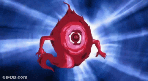 A Cartoon Drawing Of A Red Monster With A Large Eye On A Blue Background GIF
