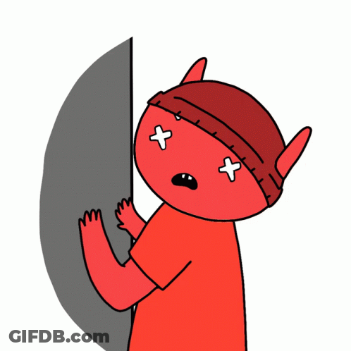 A Cartoon Drawing Of A Red Monster With Crosses On His Face GIF