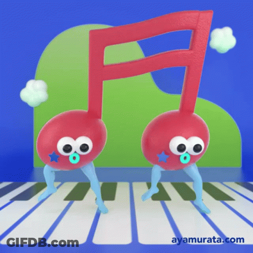 A Cartoon Drawing Of A Red Music Note With Googly Eyes GIF