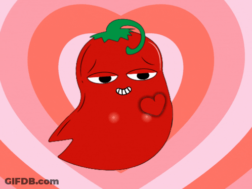A Cartoon Drawing Of A Red Pepper With A Green Stem GIF