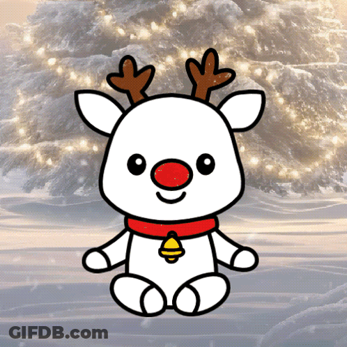 A Cartoon Drawing Of A Reindeer With A Bell Around His Neck GIF