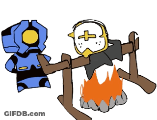 A Cartoon Drawing Of A Robot And A Bird With A Cross On Its Head GIF