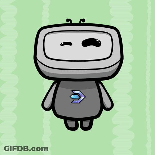 A Cartoon Drawing Of A Robot With A Blue Arrow Pointing Up GIF