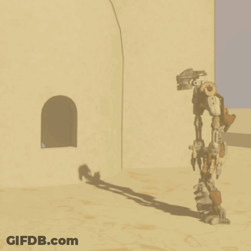 A Cartoon Drawing Of A Robot With A Shadow On The Floor GIF