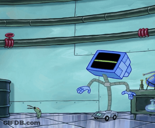 A Cartoon Drawing Of A Robot With A Yellow Line On The Screen GIF