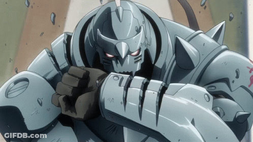 A Cartoon Drawing Of A Robot With Red Eyes And A Fist GIF