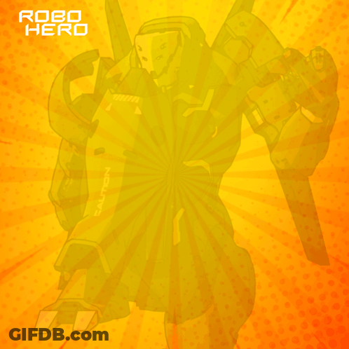 A Cartoon Drawing Of A Robot With Robo Hero Written On The Top GIF