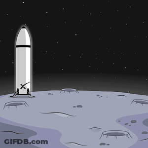 A Cartoon Drawing Of A Rocket On The Moon With A X On It GIF