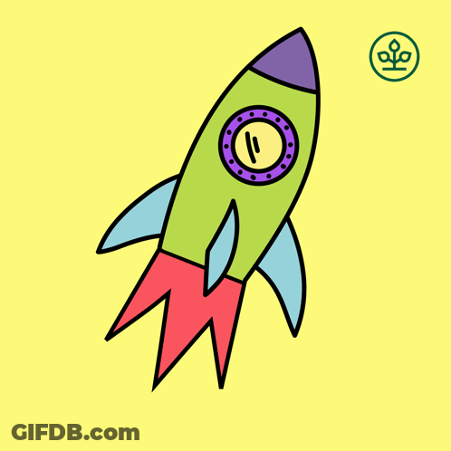 A Cartoon Drawing Of A Rocket With A Purple Nose GIF