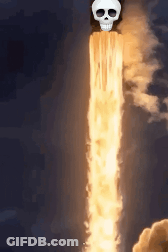 A Cartoon Drawing Of A Rocket With A Skull On It GIF