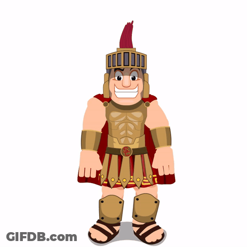 A Cartoon Drawing Of A Roman Soldier With A Red Cape GIF