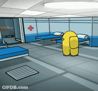 A Cartoon Drawing Of A Room With A Red Cross On The Wall And A Sign That Says Cafeteria GIF