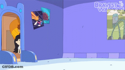 A Cartoon Drawing Of A Room With The Words Bravest Warriors Written On The Bottom GIF