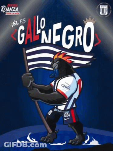A Cartoon Drawing Of A Rooster Holding A Flag That Says Lo Gannegro GIF