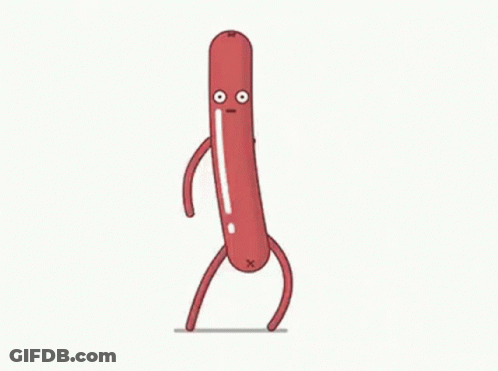 A Cartoon Drawing Of A Sausage With Arms And Legs GIF