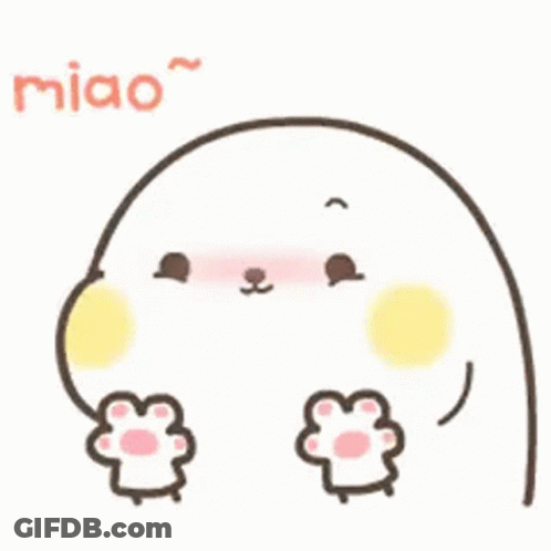 A Cartoon Drawing Of A Seal With Paws And The Words Miao Written Above It . GIF