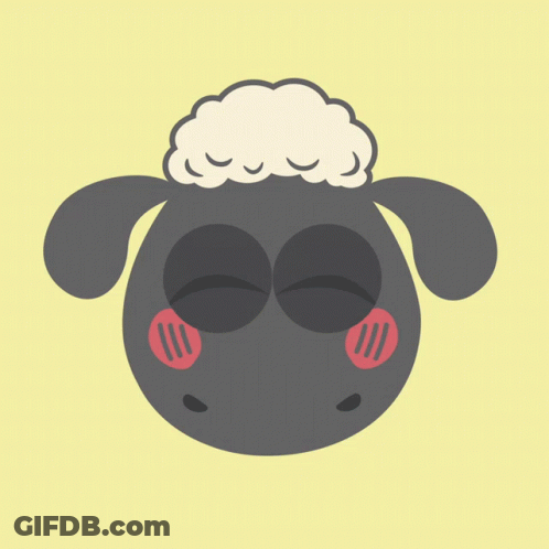 A Cartoon Drawing Of A Sheep With Its Eyes Closed And Red Cheeks GIF