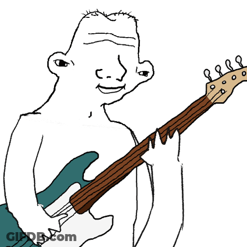A Cartoon Drawing Of A Shirtless Man Playing An Electric Guitar GIF