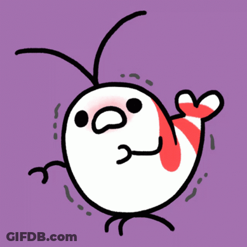 A Cartoon Drawing Of A Shrimp With A Heart Shaped Tail On A Purple Background GIF