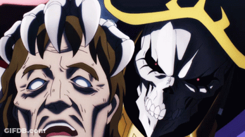 A Cartoon Drawing Of A Skeleton And A Man With Horns GIF