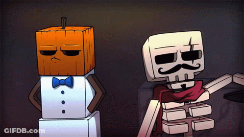A Cartoon Drawing Of A Skeleton And A Pumpkin With A Bow Tie GIF