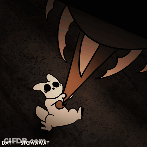 A Cartoon Drawing Of A Skeleton Being Eaten By A Monster With The Words Day 1 Stowaway Below It GIF