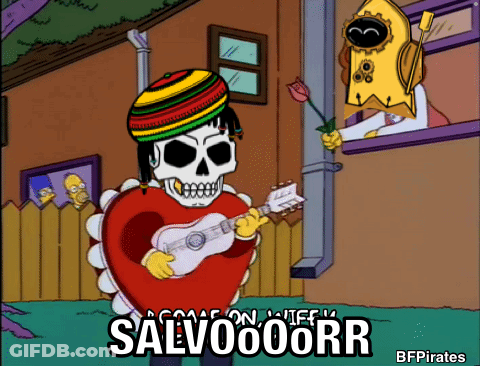 A Cartoon Drawing Of A Skeleton Playing A Guitar With The Words Salvoooorr Below It GIF