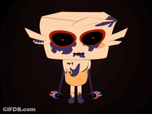 A Cartoon Drawing Of A Skeleton With A Broken Face GIF