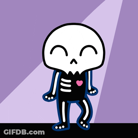 A Cartoon Drawing Of A Skeleton With A Pink Heart In His Chest GIF