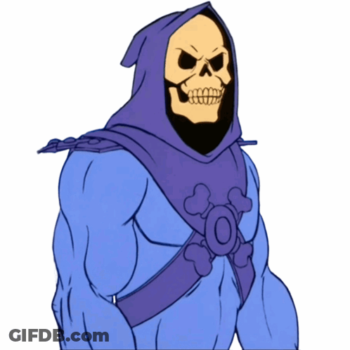 A Cartoon Drawing Of A Skeletor Wearing A Purple Hoodie GIF
