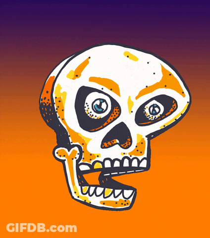A Cartoon Drawing Of A Skull With A Big Mouth GIF