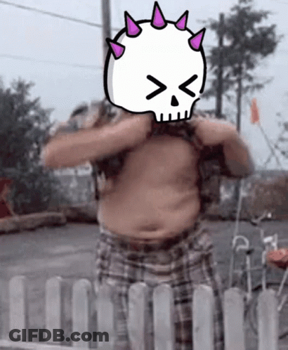 A Cartoon Drawing Of A Skull With Purple Spikes GIF