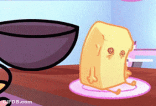 A Cartoon Drawing Of A Slice Of Bread With Faces On It GIF