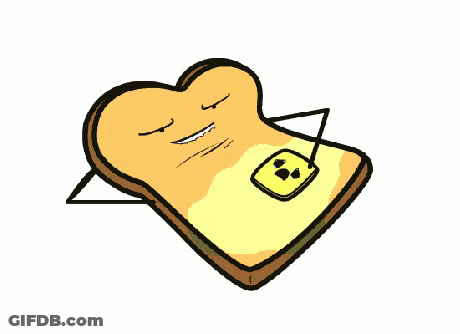 A Cartoon Drawing Of A Slice Of Toast With A Piece Of Butter On It GIF