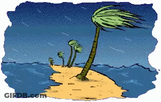 A Cartoon Drawing Of A Small Island In The Middle Of The Ocean With Palm Trees Blowing In The Wind GIF