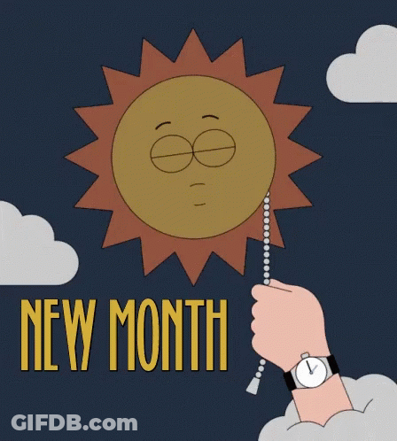 A Cartoon Drawing Of A Smiling Sun With The Words New Month Below It GIF